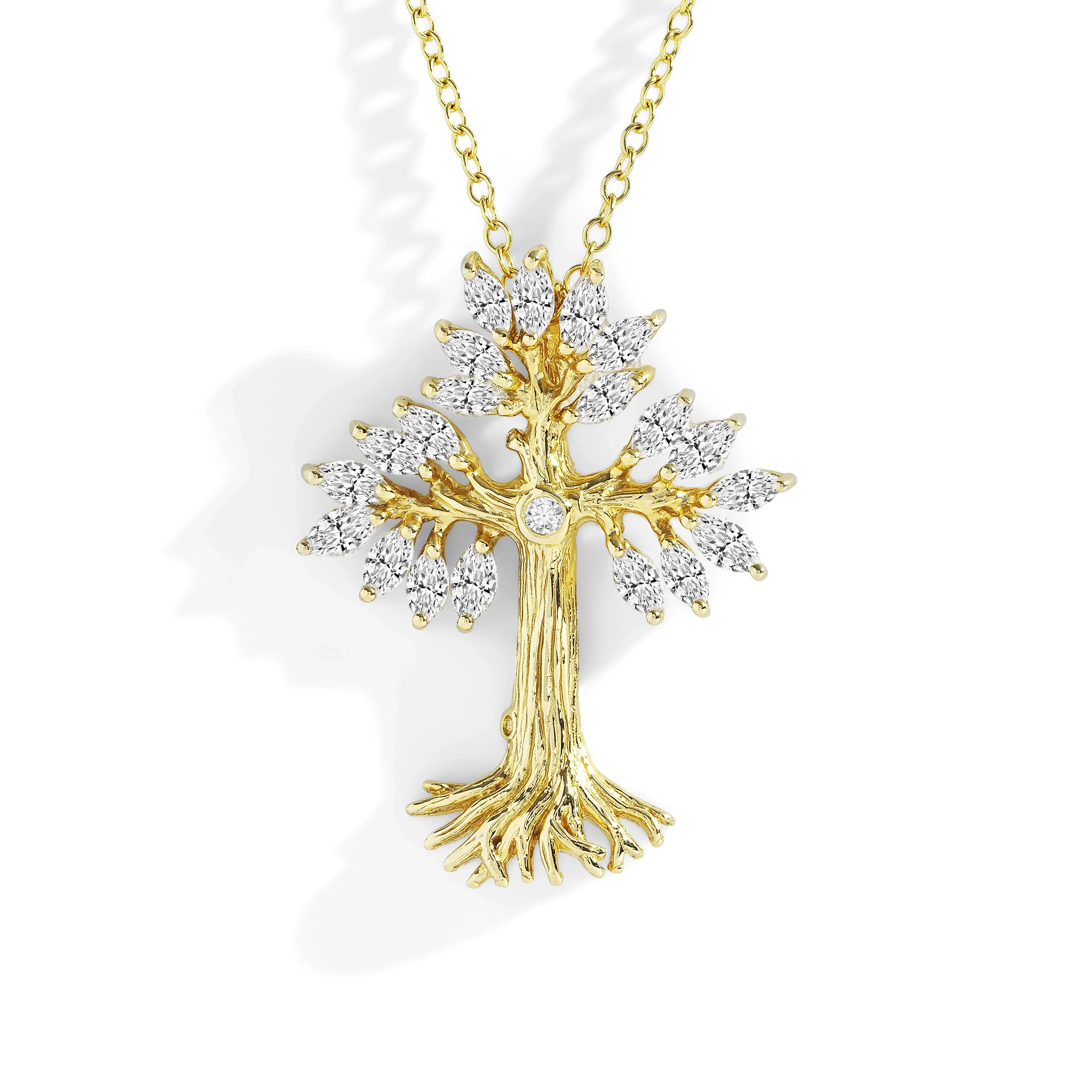 Armenian Tree of Life 25mm Cross Pendant Necklace with Diamonds - Small - Gold - Image 3