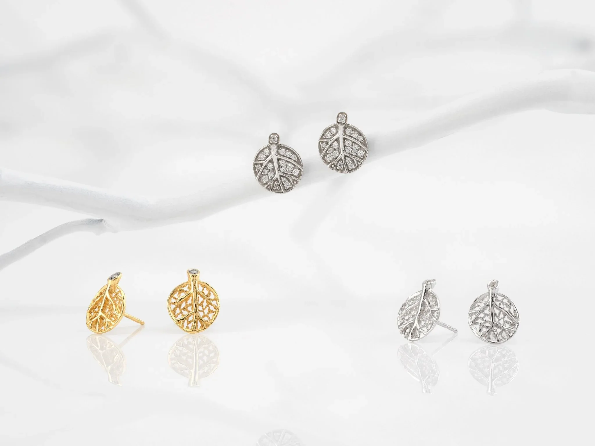 Botanical Leaf Earrings with Diamonds - Image 4