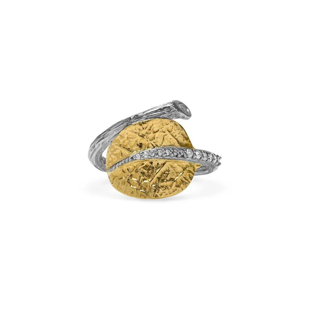 Botanical Leaf Ring with Diamonds