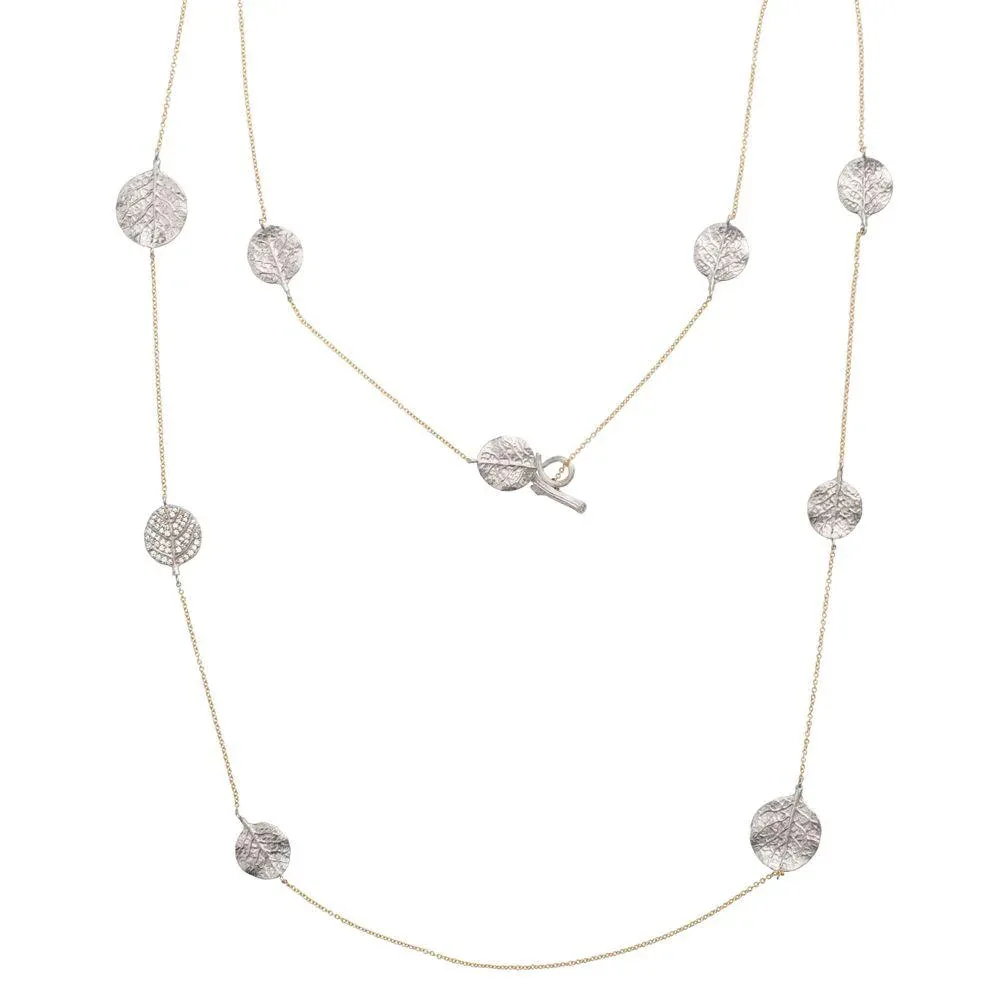 Botanical Leaf 36" Station Necklace with Diamonds - Silver