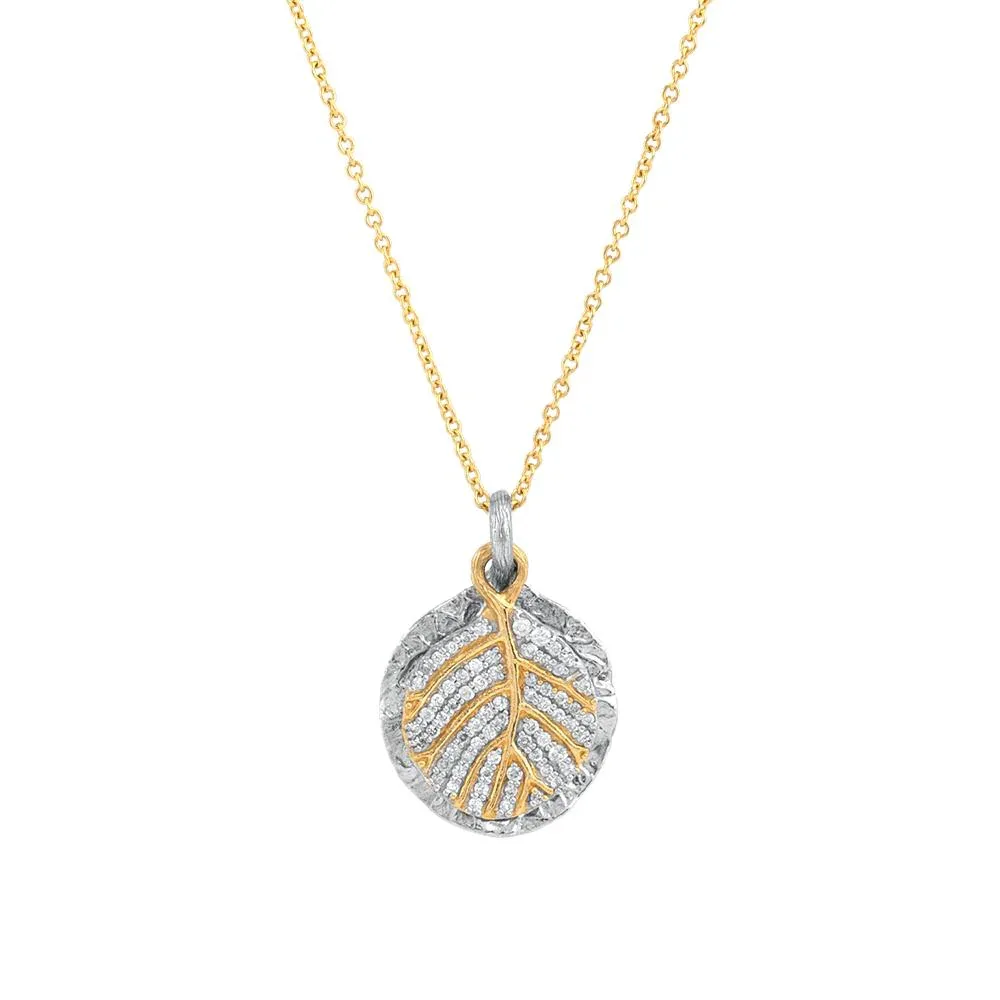Botanical Leaf Double Charm Necklace with Pavé Diamonds
