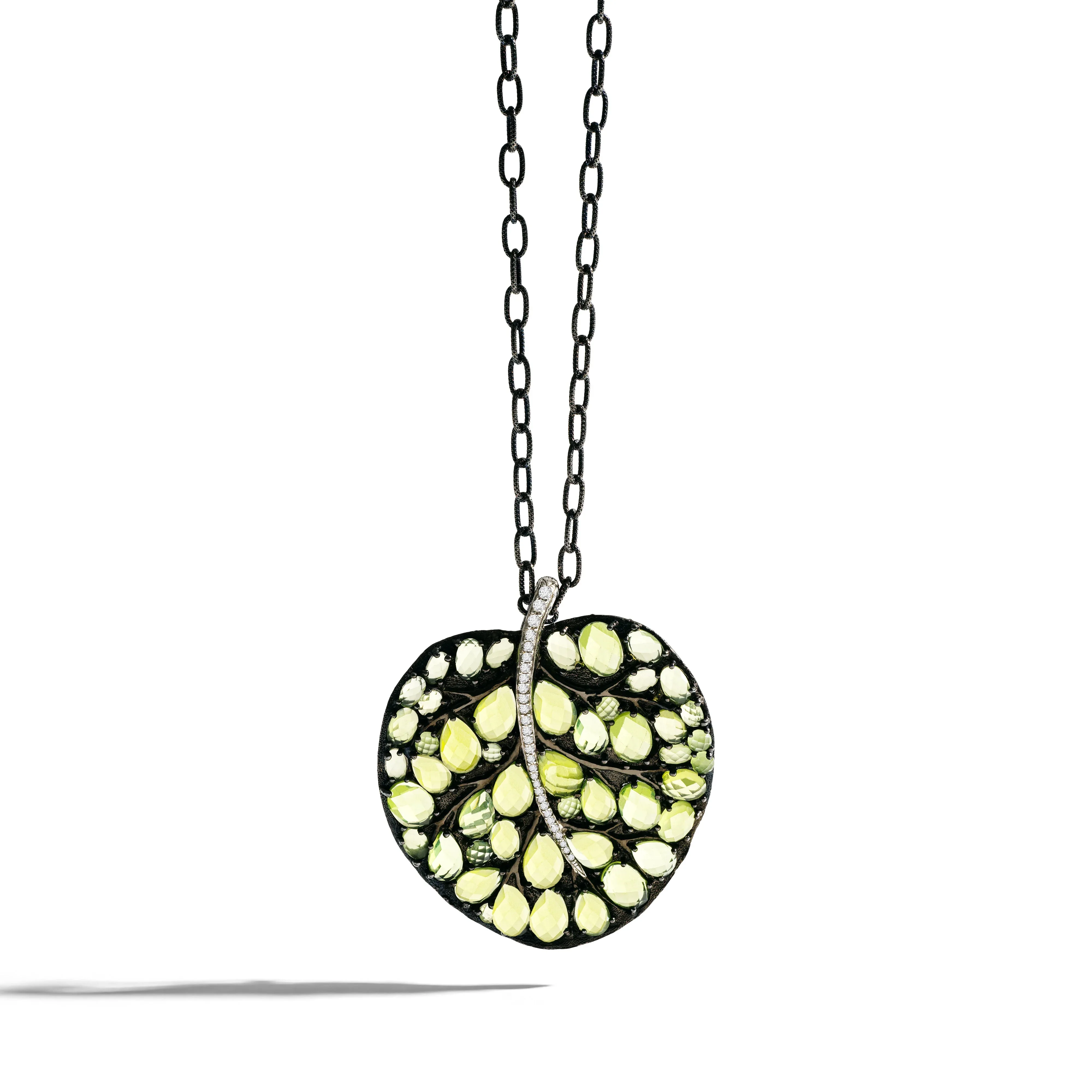 Botanical Leaf 53mm Necklace with Peridot and Diamonds - Image 2