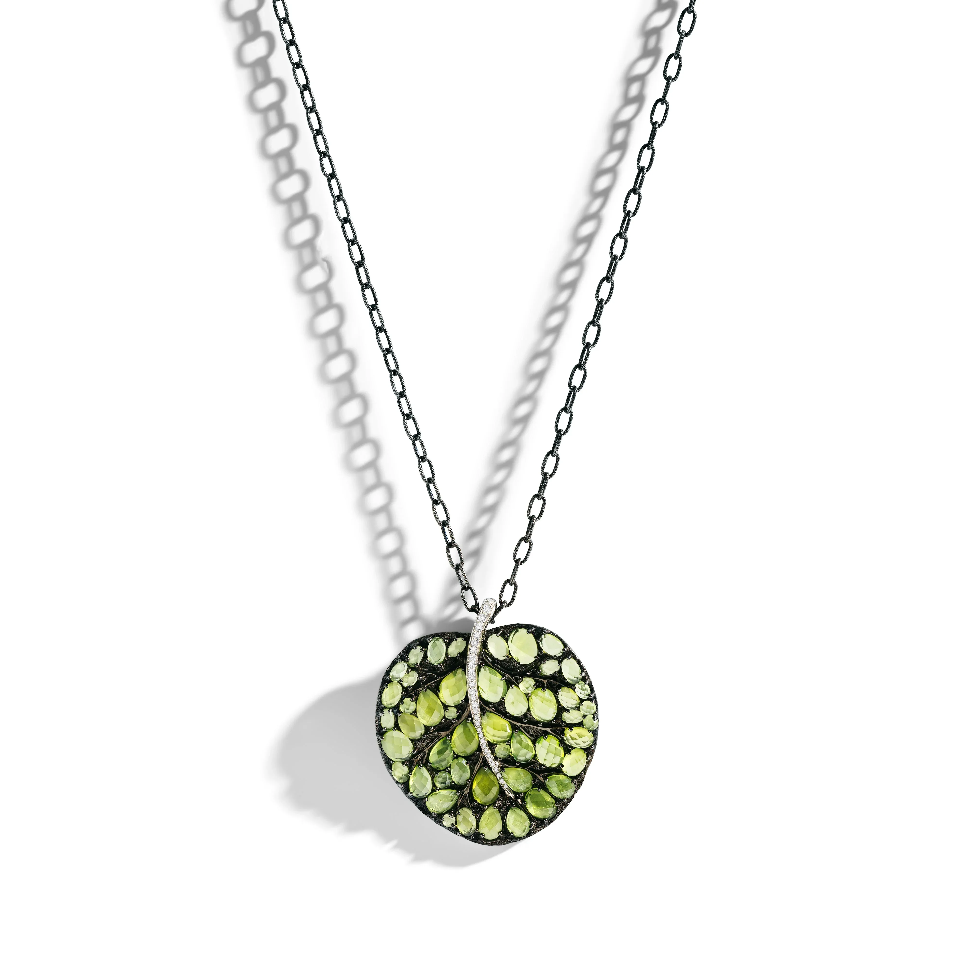 Botanical Leaf 53mm Necklace with Peridot and Diamonds - Image 3