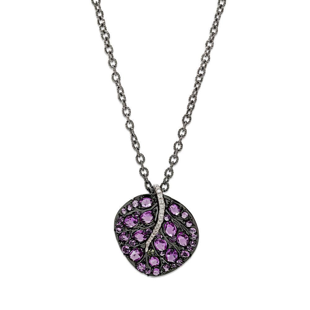 Botanical Leaf 32mm Necklace with Amethyst and Diamonds