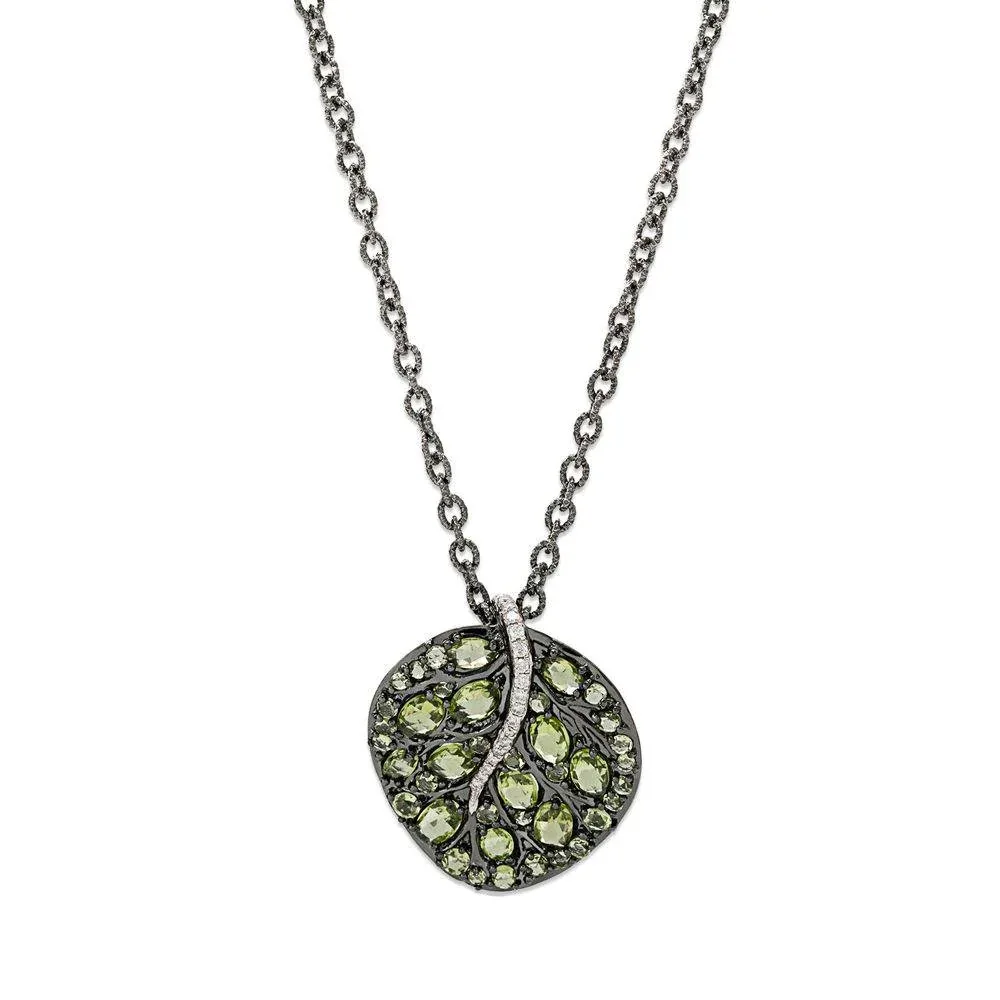 Botanical Leaf 32mm Necklace with Peridot and Diamonds