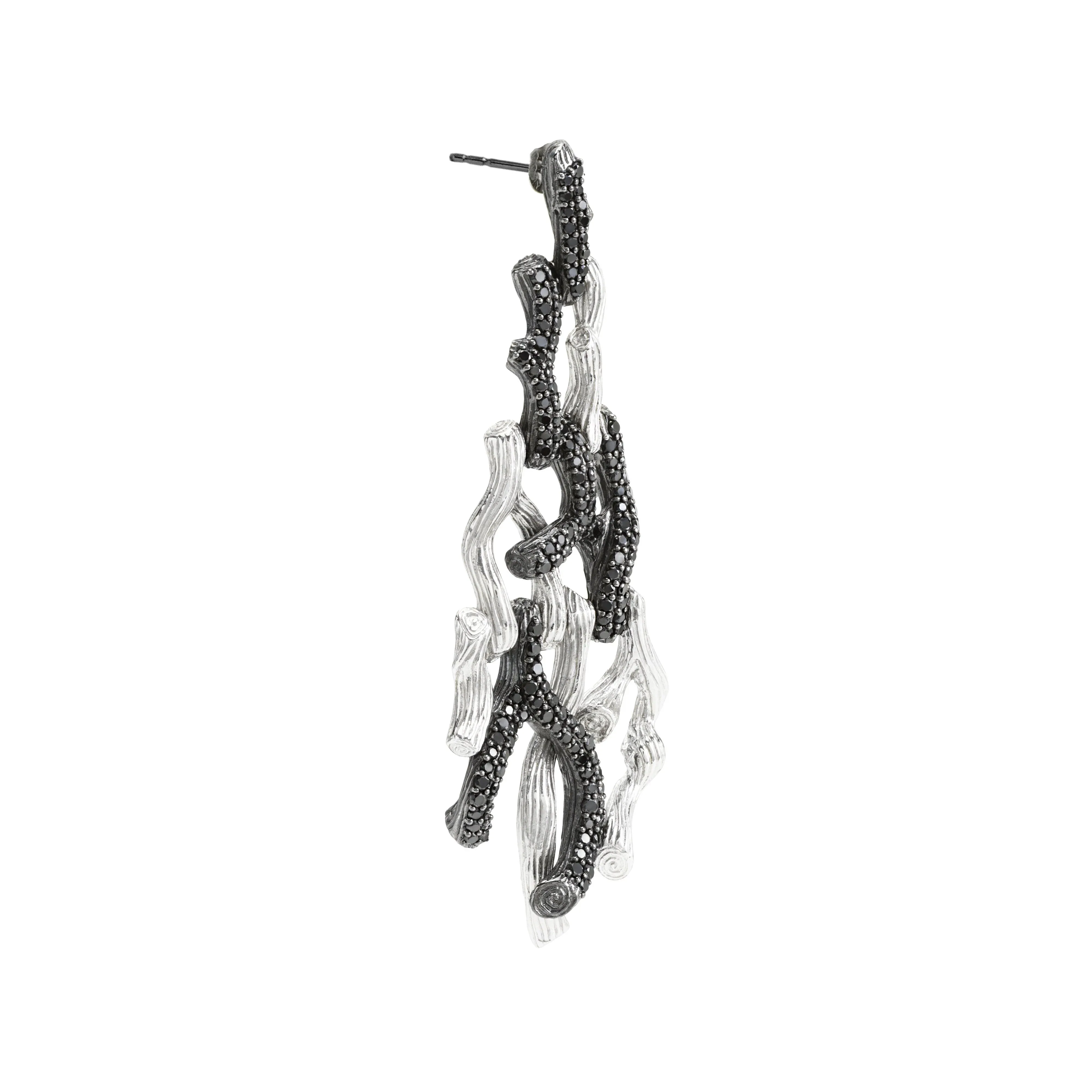Branch Coral Chandelier Earrings with Diamonds - Silver - Image 2