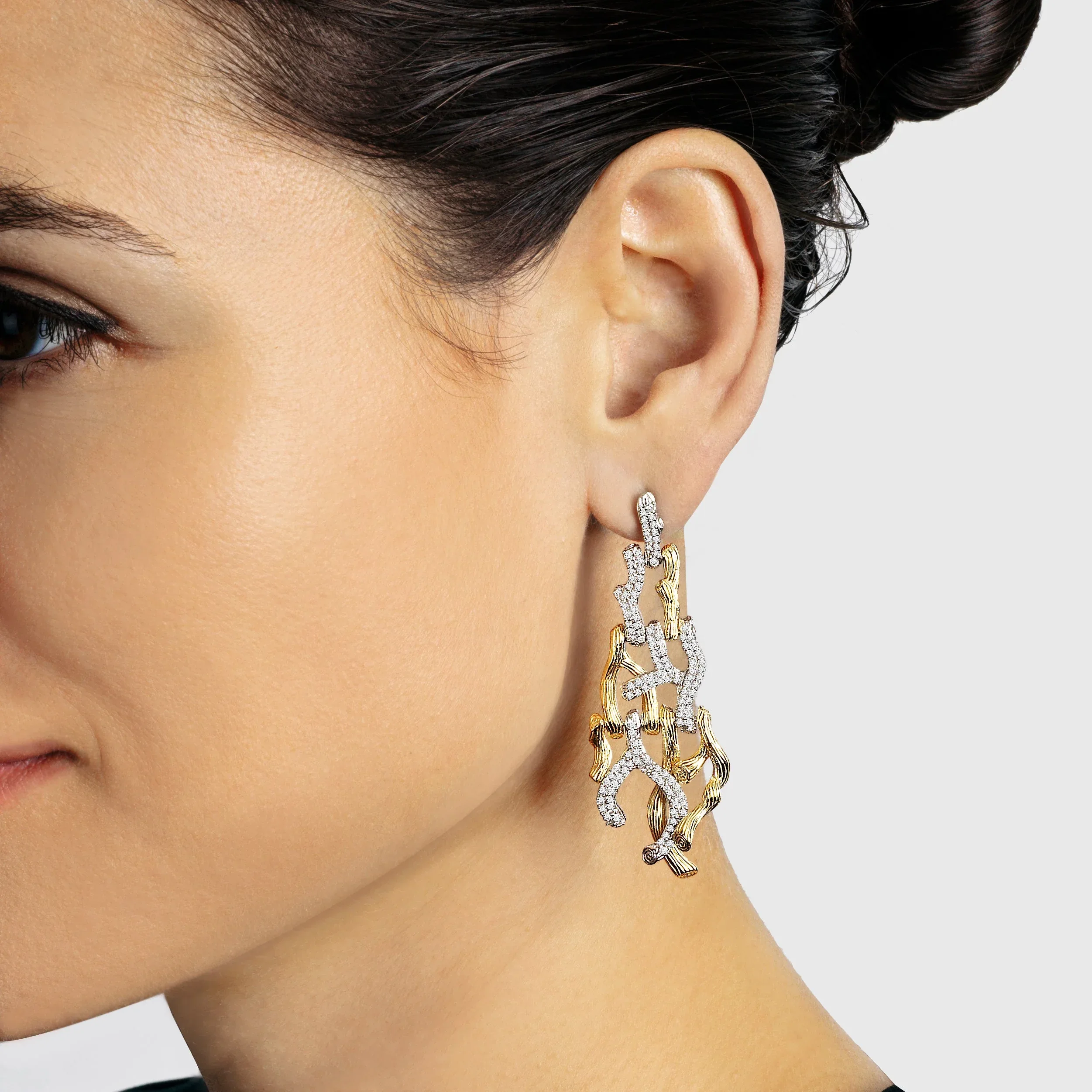 Branch Coral Chandelier Earrings with Diamonds - Gold - Image 2