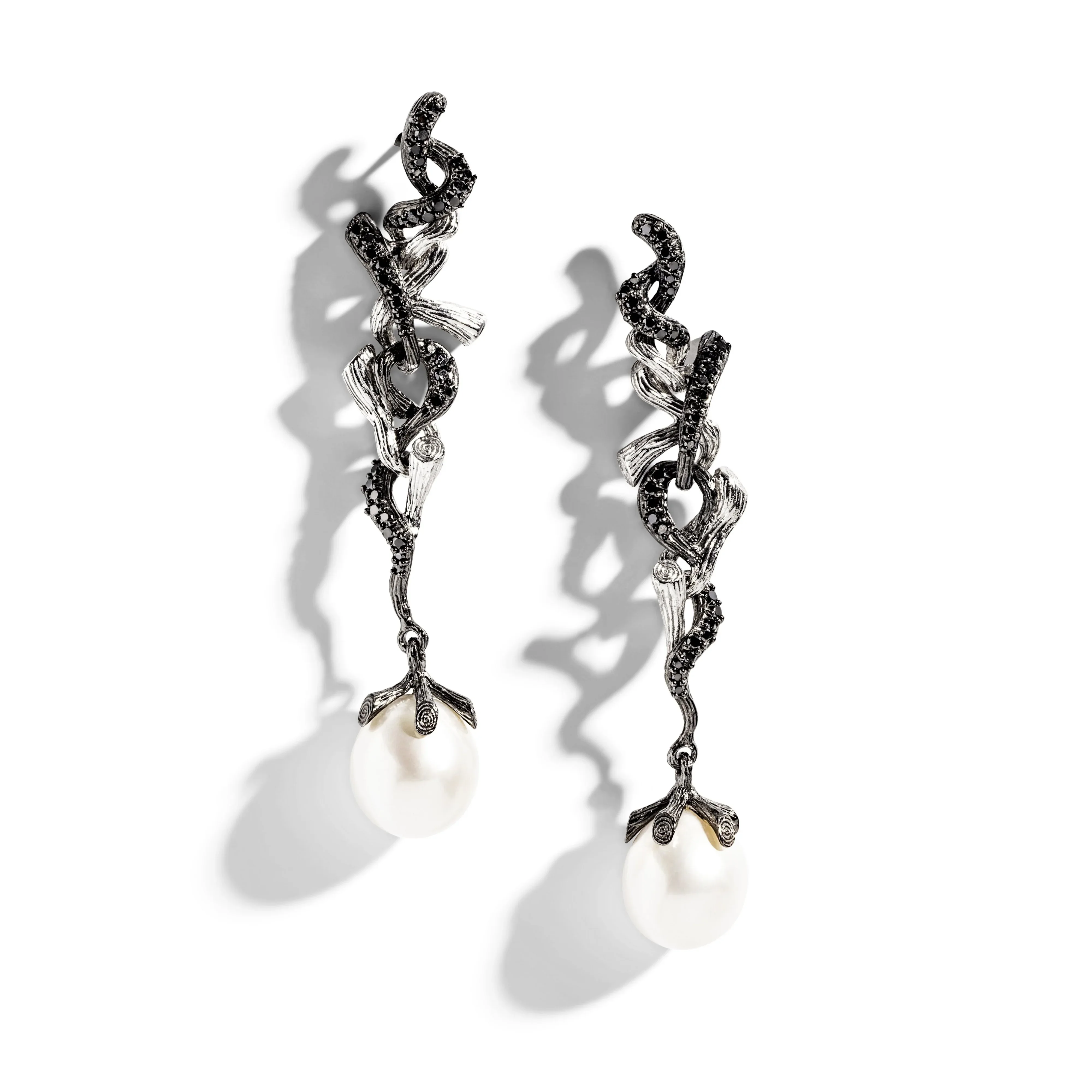 Branch Coral Earrings with Pearls and Diamonds - Image 3