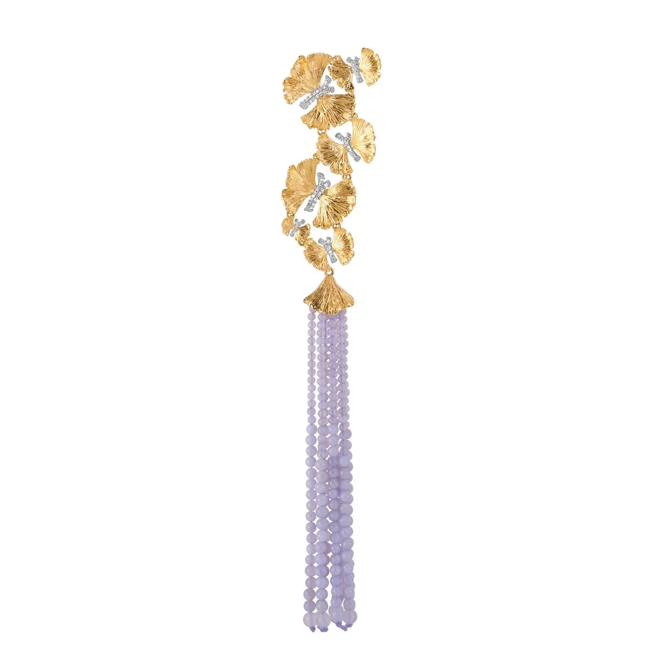 Butterfly Ginkgo Tassel Necklace with Chalcedony and Diamonds - Image 2