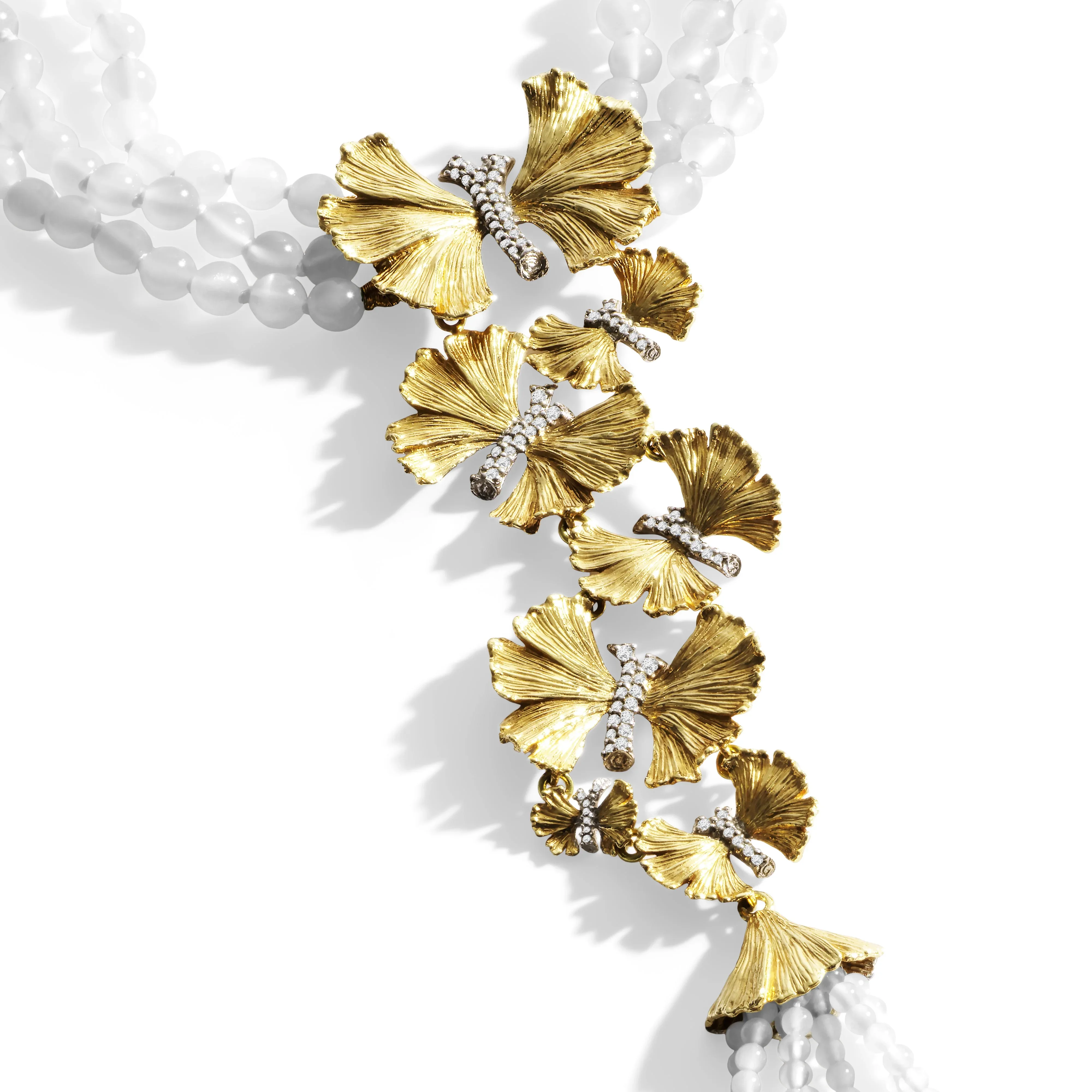 Butterfly Ginkgo Tassel Necklace with Moonstone and Diamonds - Image 3
