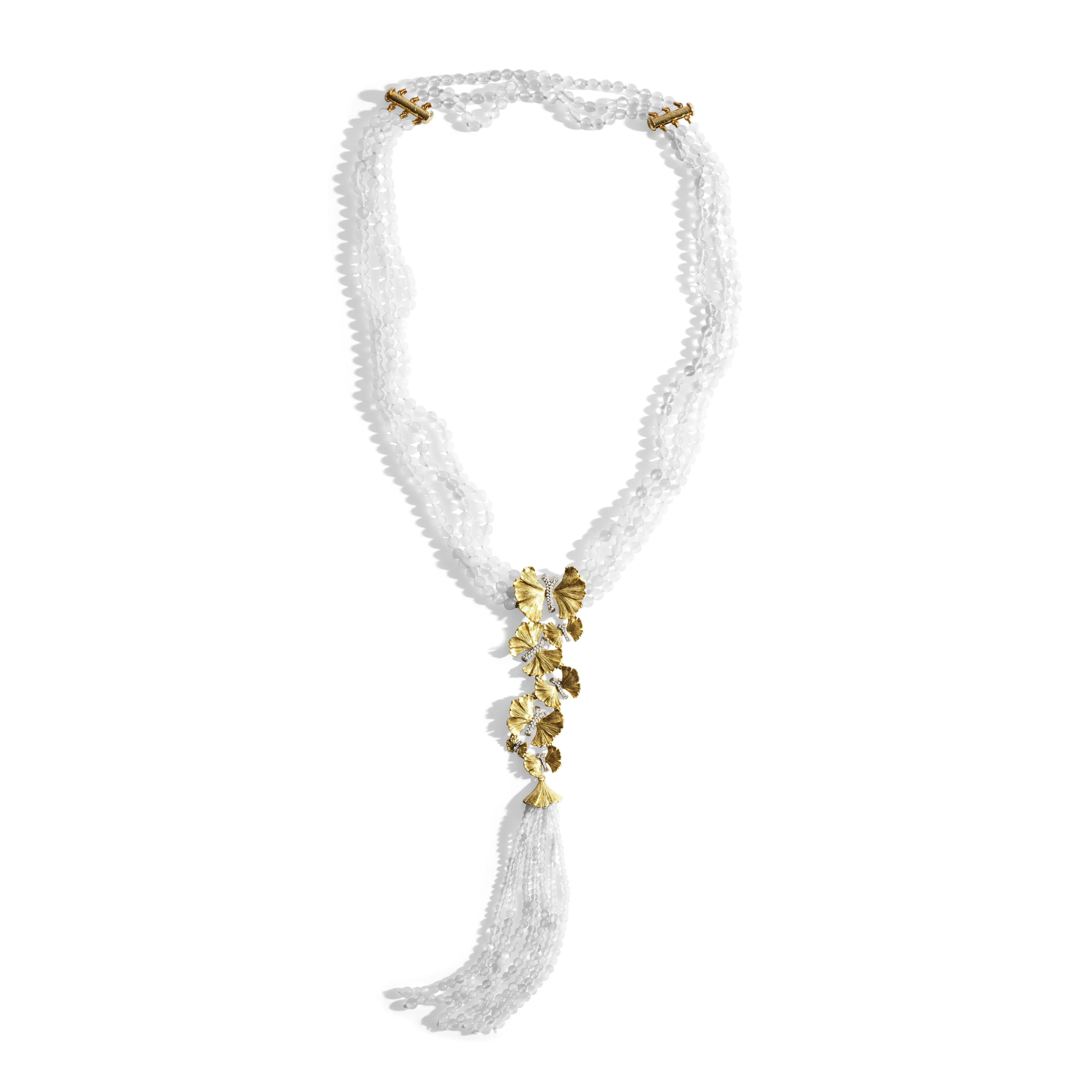 Butterfly Ginkgo Tassel Necklace with Moonstone and Diamonds - Image 4