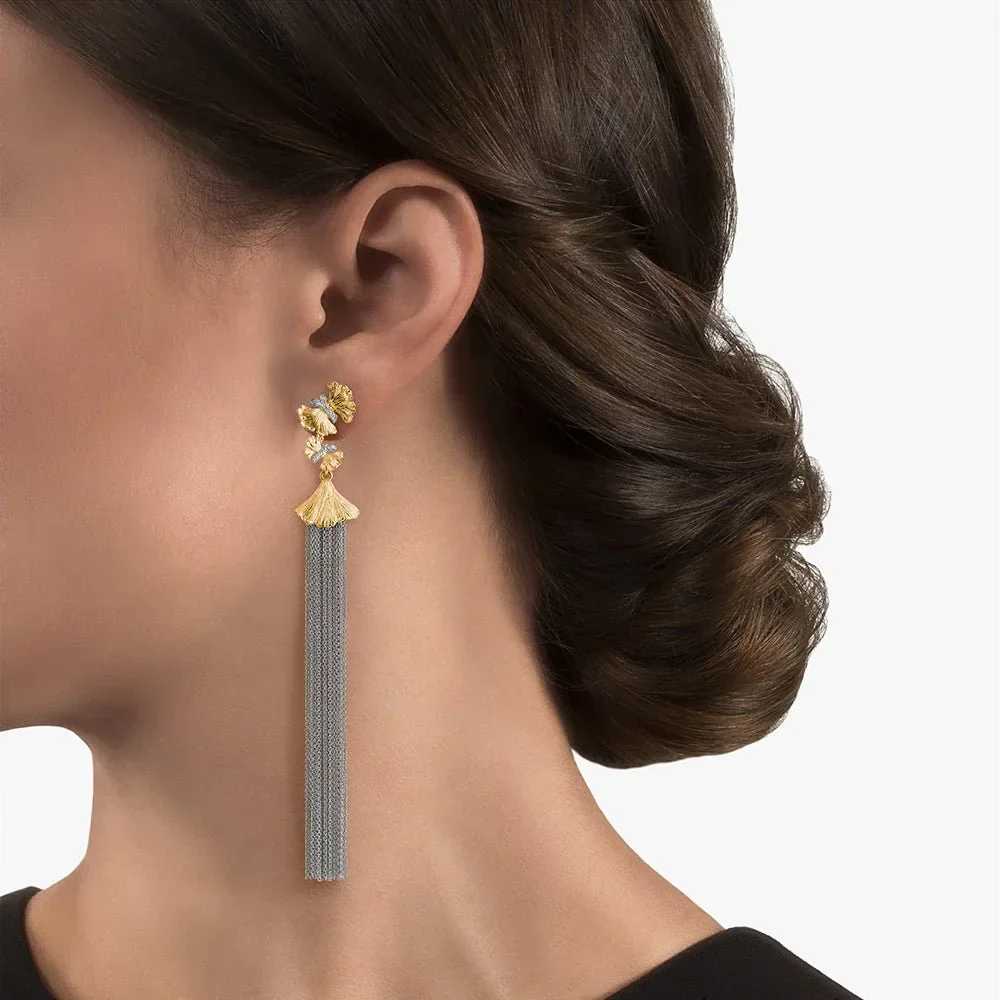 Butterfly Ginkgo Tassel Earrings with Diamonds - Image 3