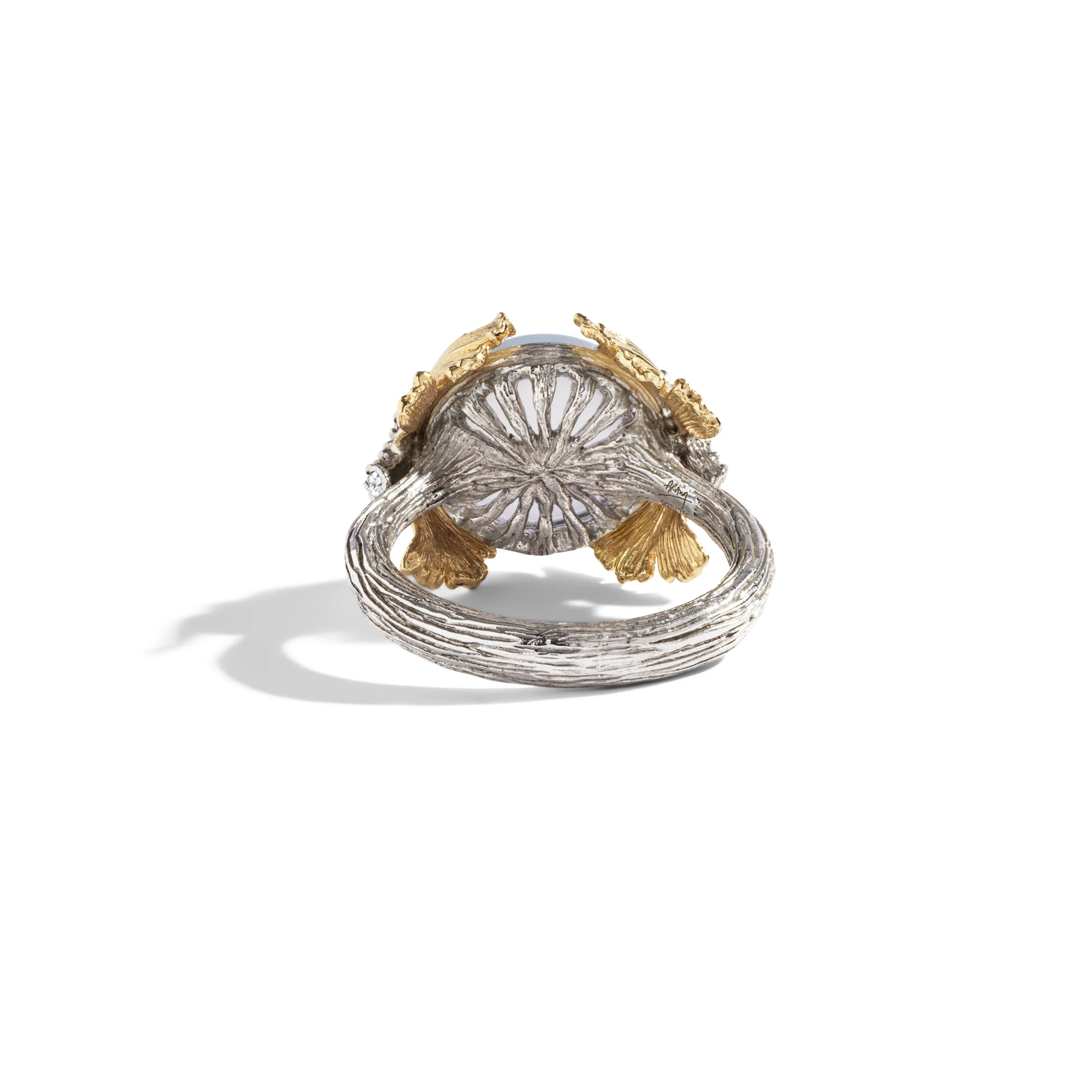 Butterfly Ginkgo Ring with Chalcedony and Diamonds - Image 3