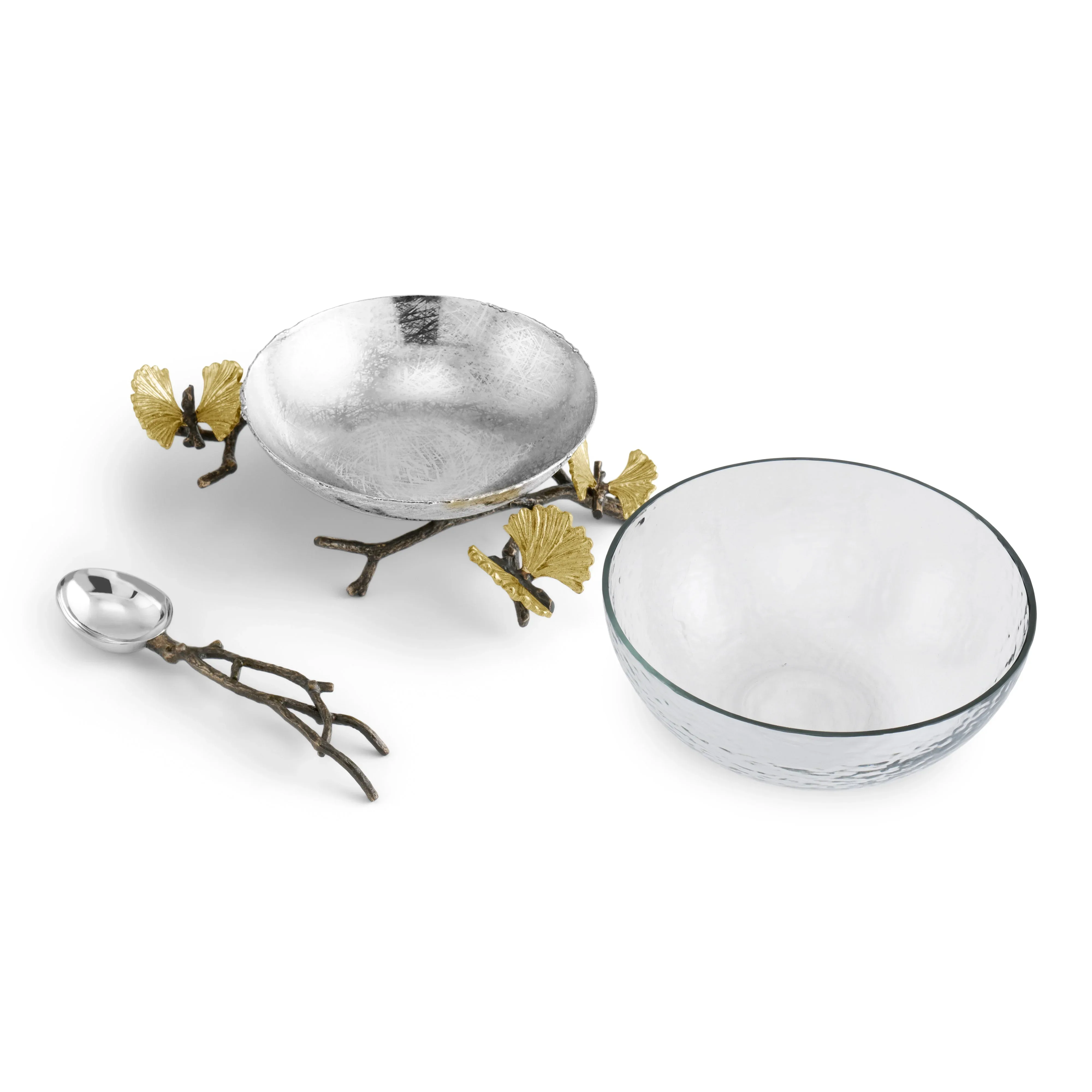Butterfly Ginkgo Glass Nut Dish with Spoon - Image 3