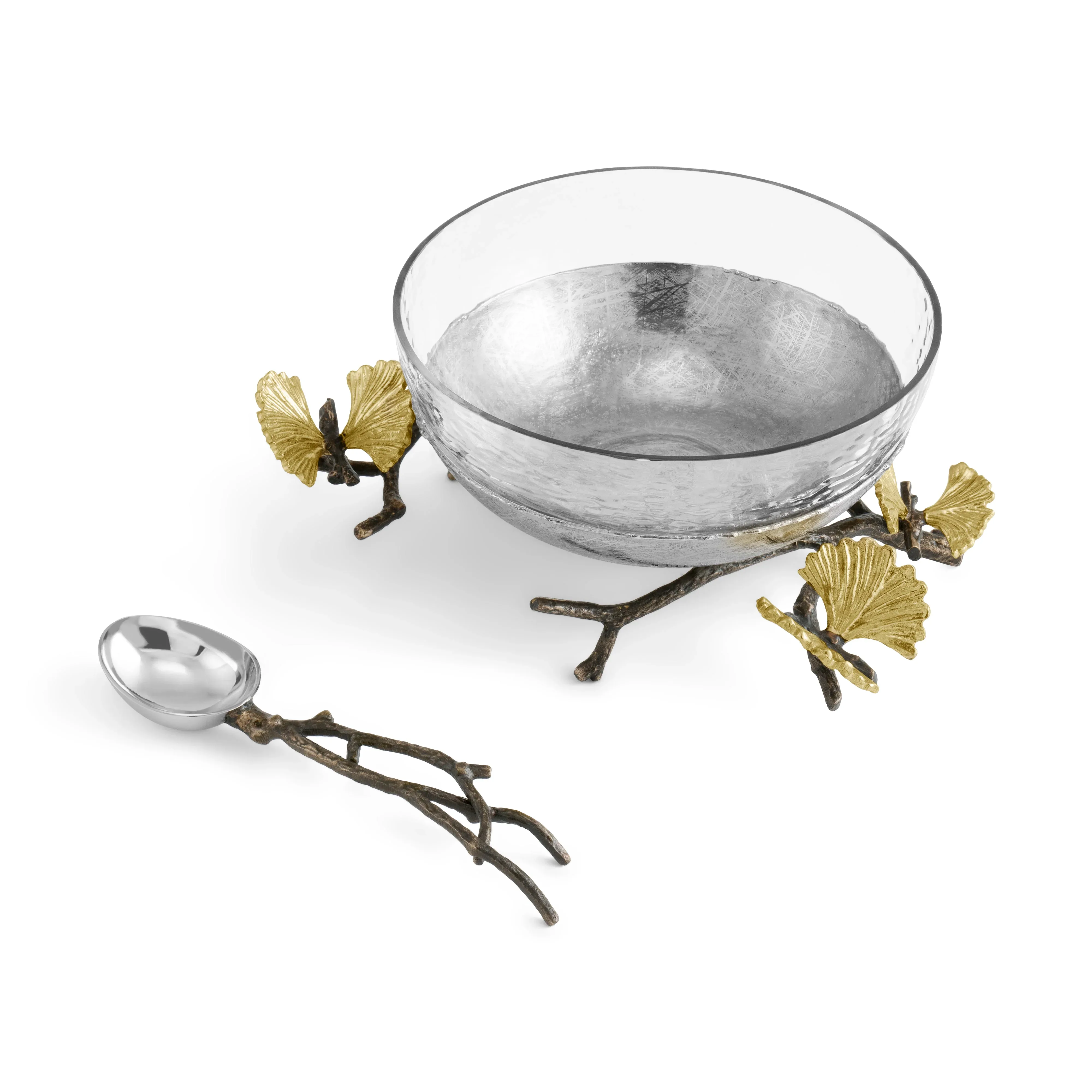 Butterfly Ginkgo Glass Nut Dish with Spoon - Image 5