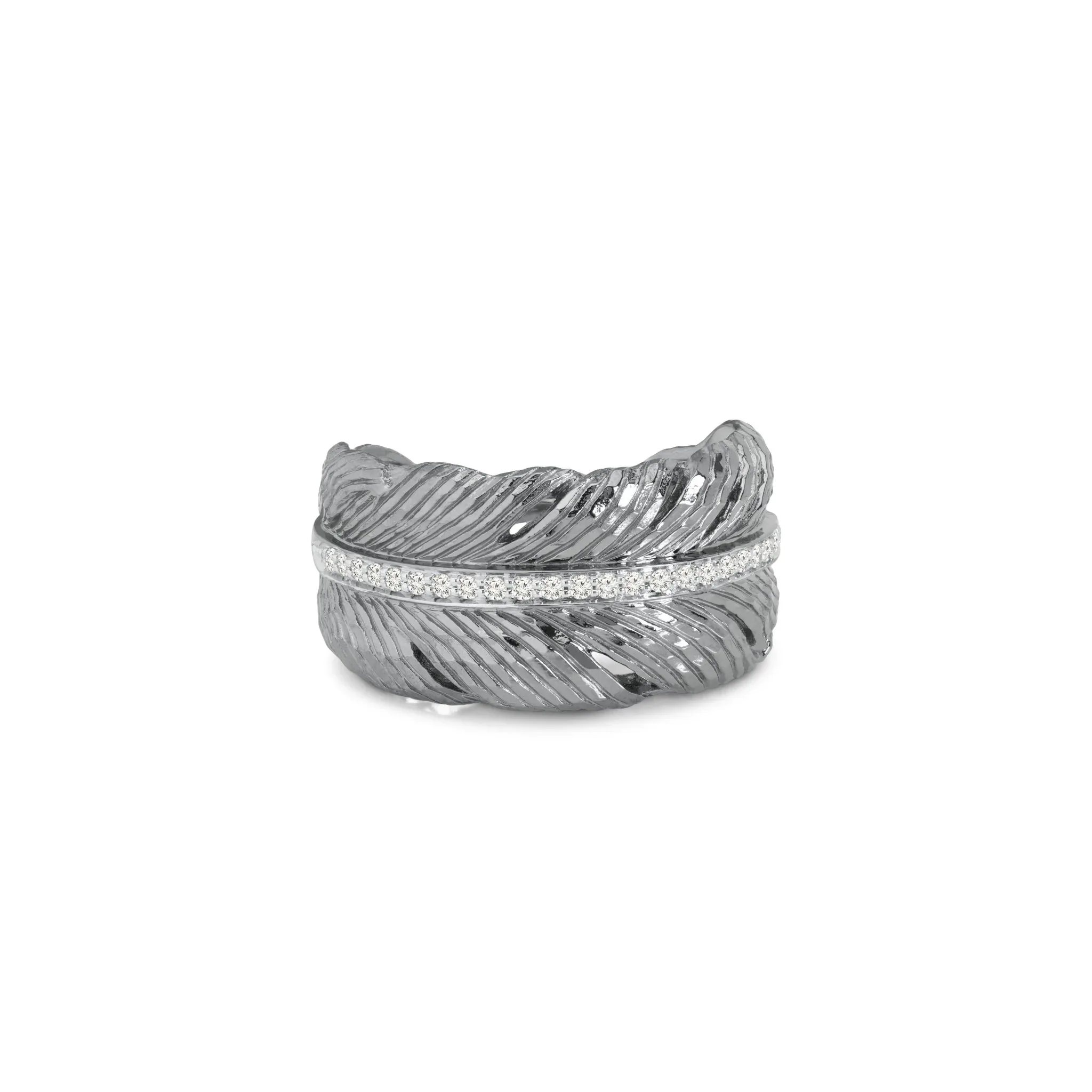 Feather Cuff Ring with Diamonds