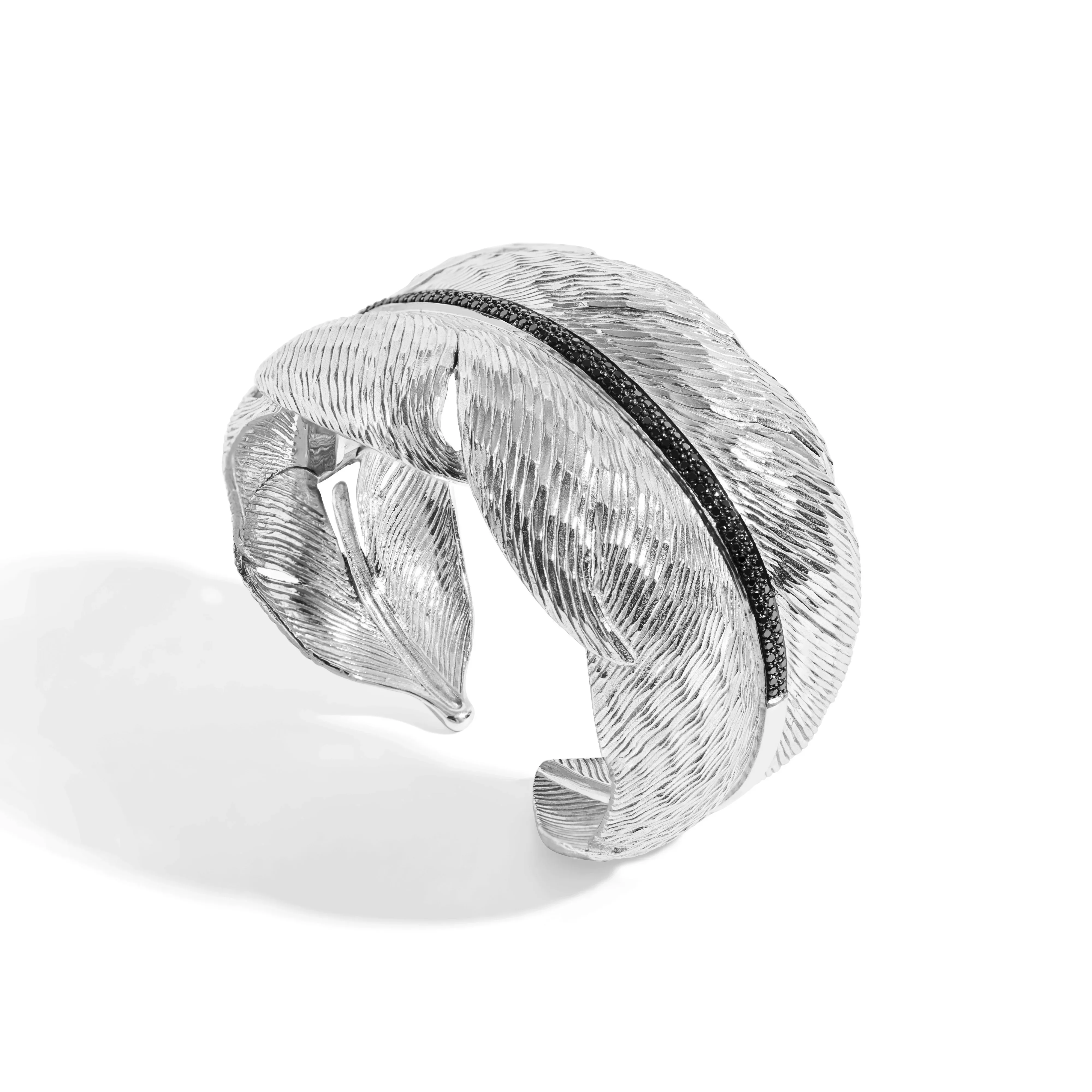 Feather Cuff with Diamonds - Silver