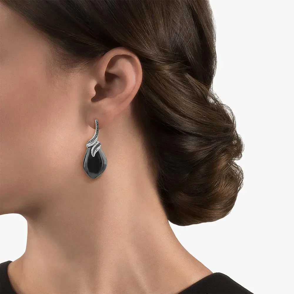 Feather Earrings with Black Onyx and Diamonds - Image 2