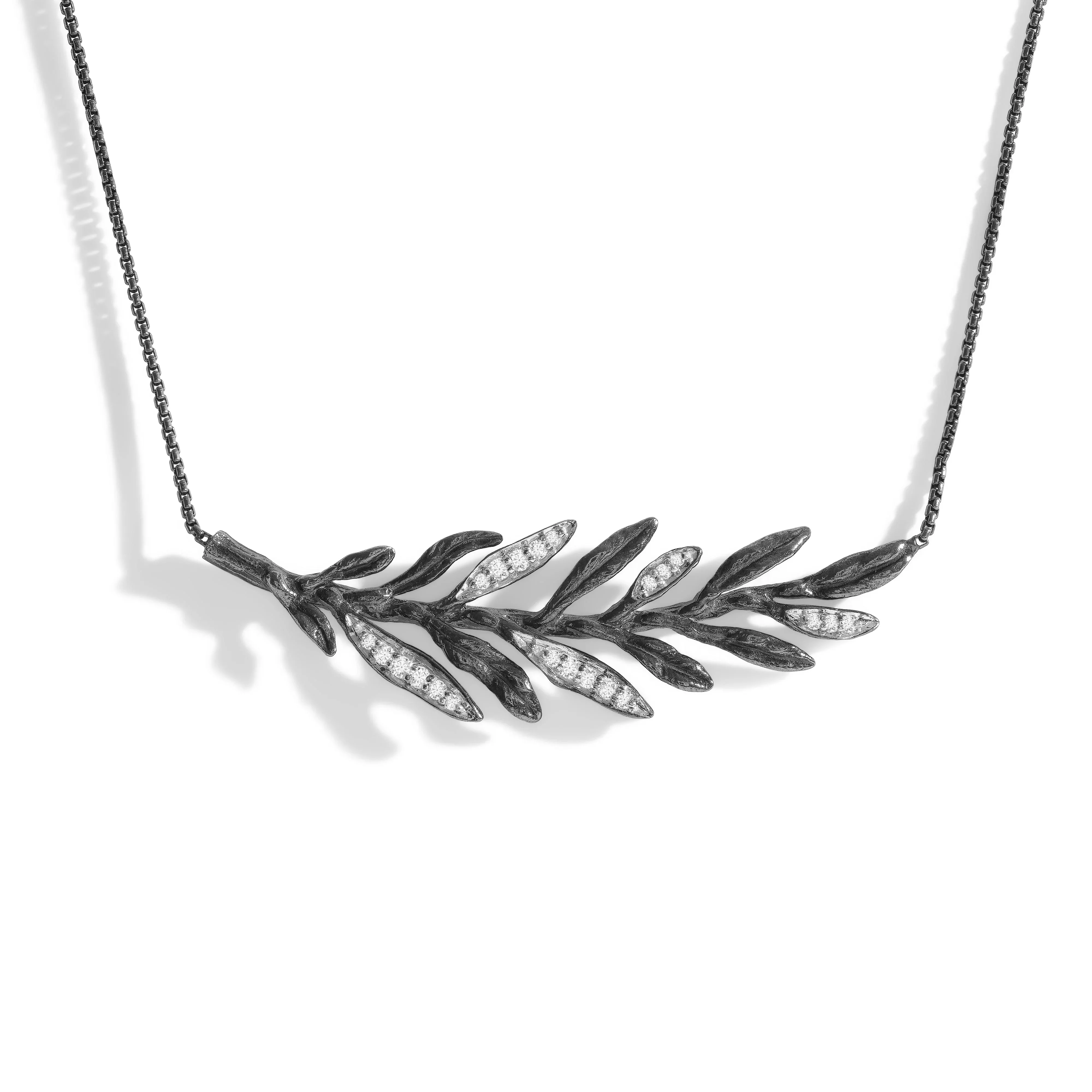 Laurel Leaf Necklace with Diamonds