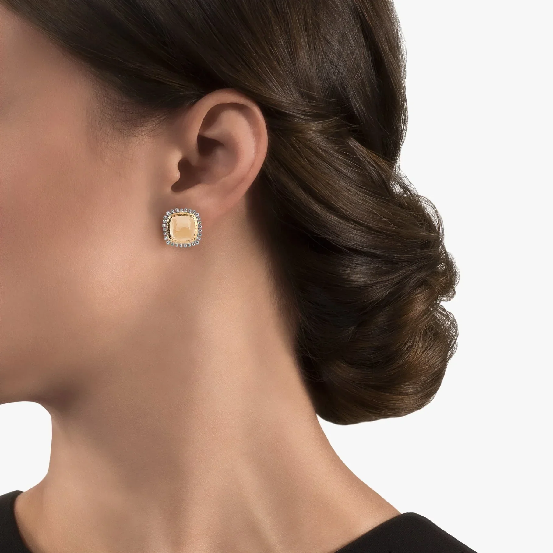 Molten 12mm Cushion Earrings w/ Gold Doublet in 18K Yellow Gold & Sterling Silver - Image 2