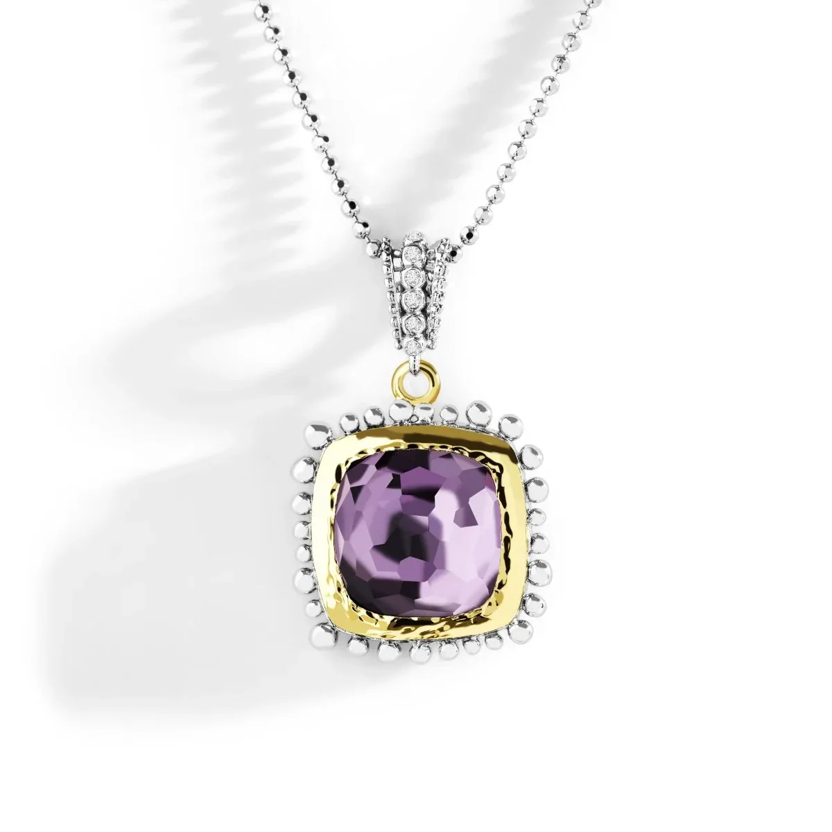 Molten 14mm Cushion Pendant w/ Amethyst in 18K Yellow Gold & Sterling Silver