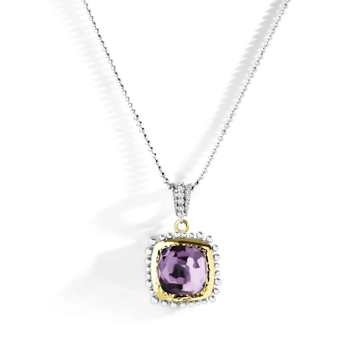 Molten 14mm Cushion Pendant w/ Amethyst in 18K Yellow Gold & Sterling Silver - Image 3