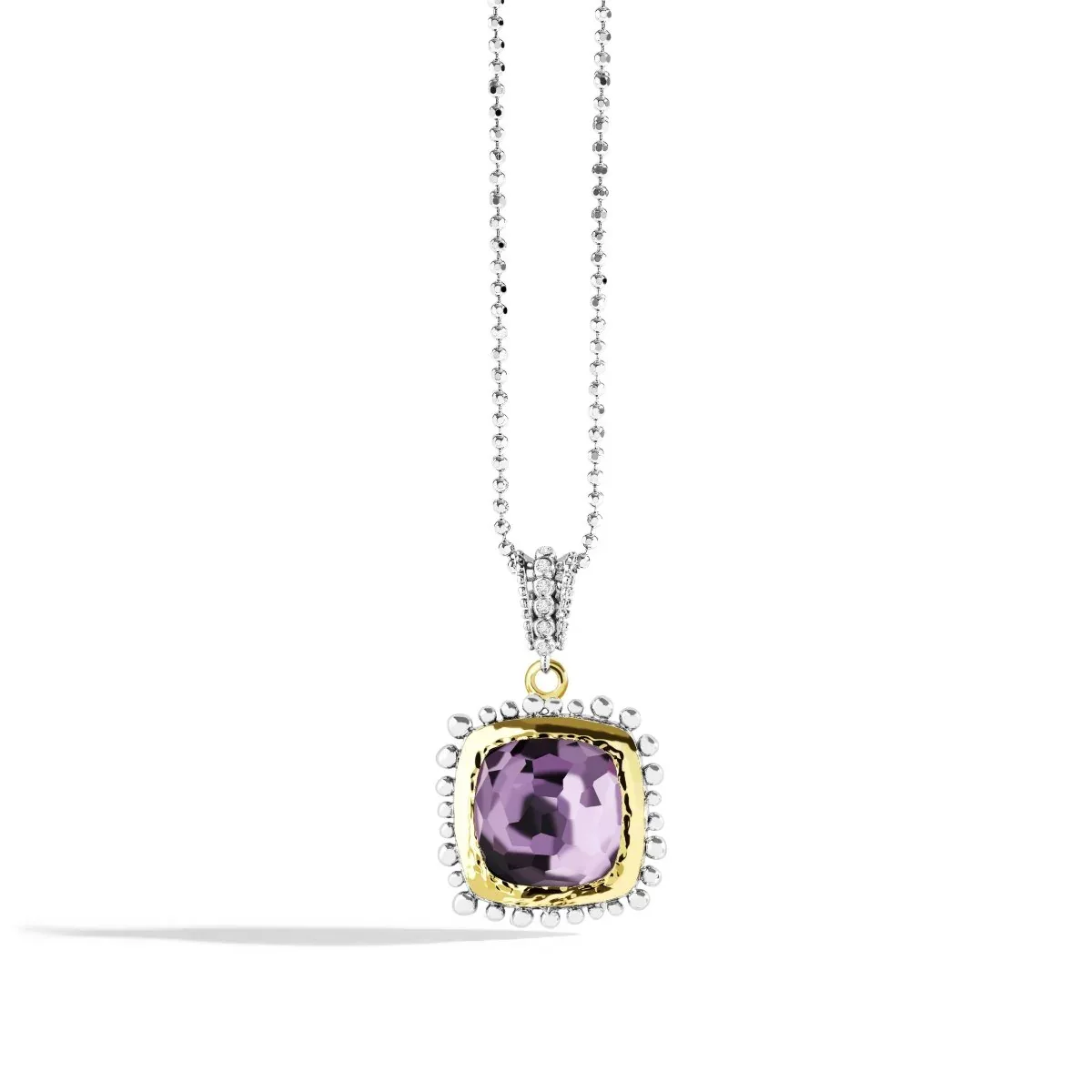 Molten 14mm Cushion Pendant w/ Amethyst in 18K Yellow Gold & Sterling Silver - Image 4