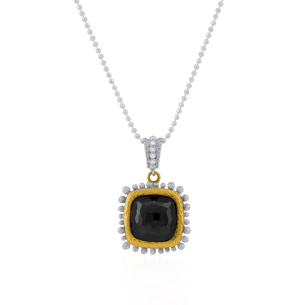 Molten 14mm Cushion Pendant w/ Hematite in 18K Yellow Gold & Sterling Silver