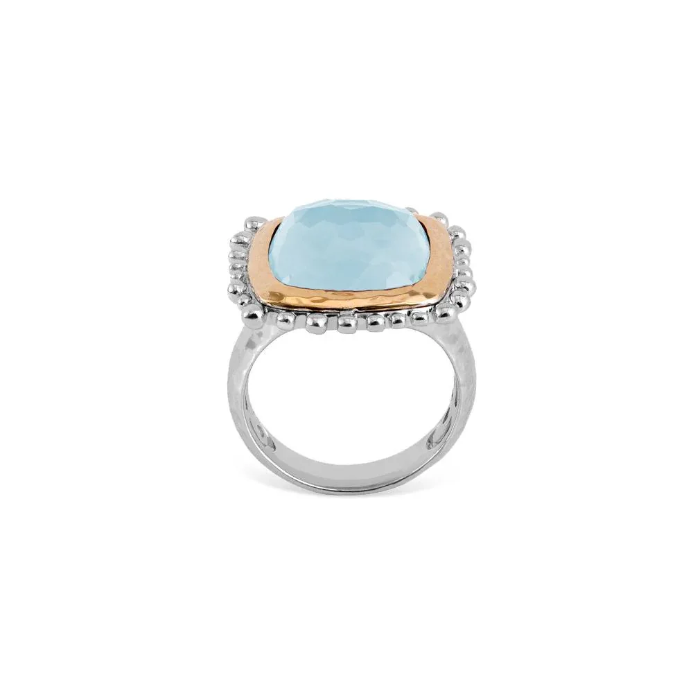 Molten 14mm Cushion Ring w/ Blue Topaz In 18K Yellow Gold & Sterling Silver