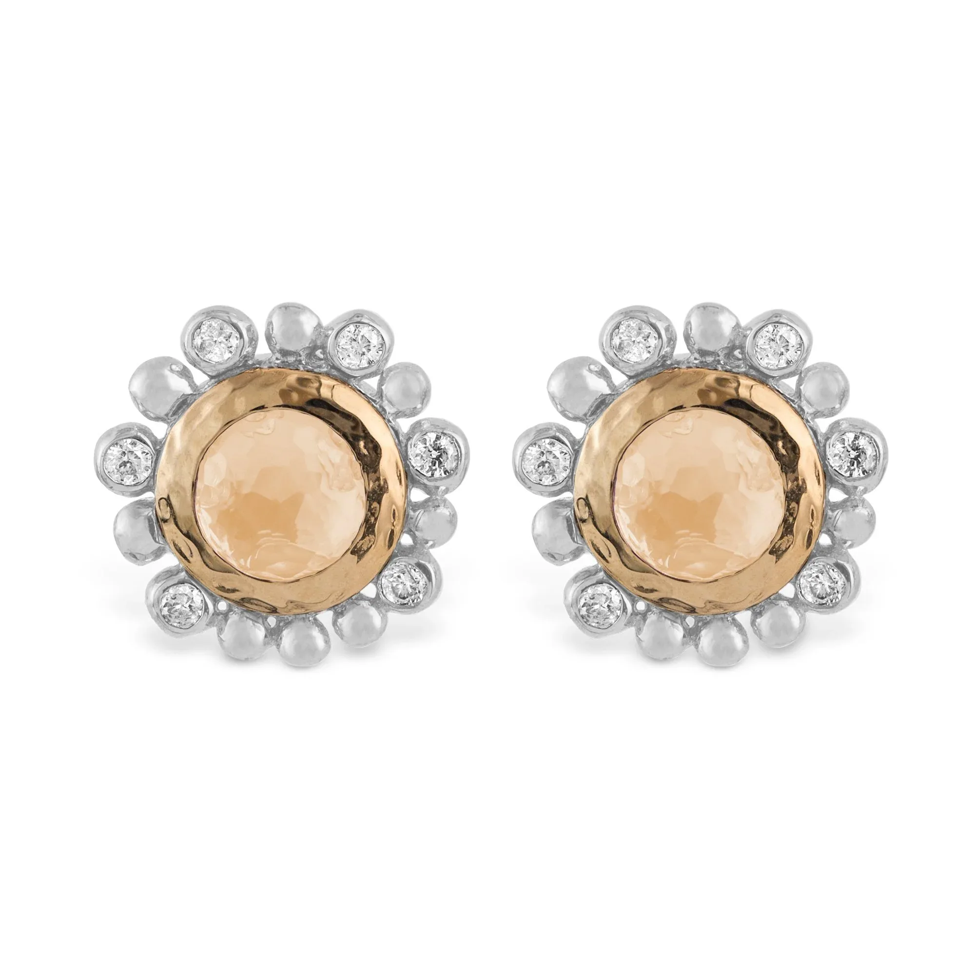 Molten 5mm Round Stud Earrings w/ Gold Doublet in 18K Yellow Gold & Sterling Silver