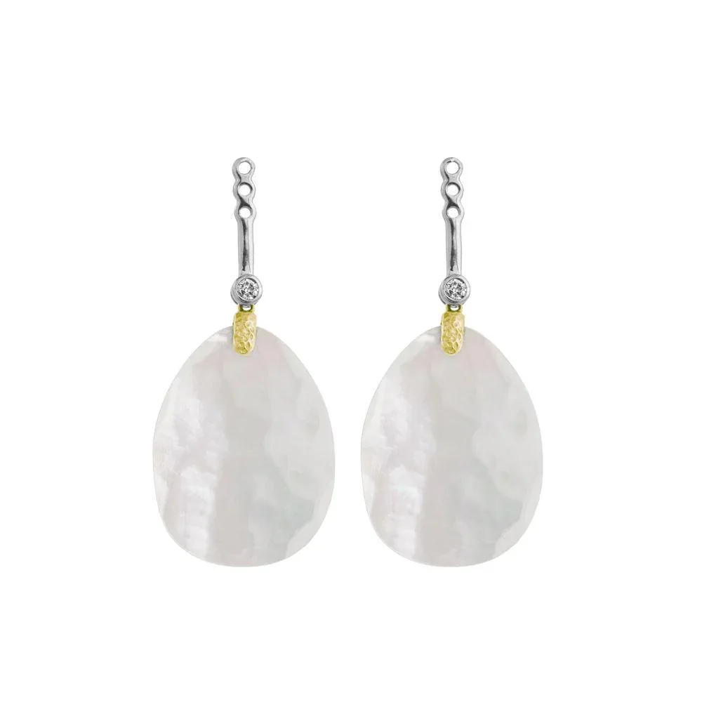 Molten Detachable Earring Drops w/ Mother of Pearl Doublet & Diamonds in 18K Yellow Gold & Sterling Silver